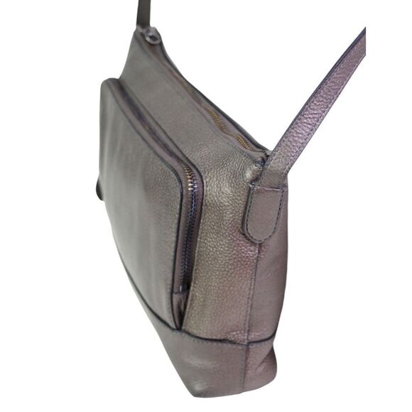 Cole Haan METALLIC BROWN REAL LEATHER ZIP X-BODY ORGANIZER SHOULDER BAG HANDBAG - Picture 4 of 16